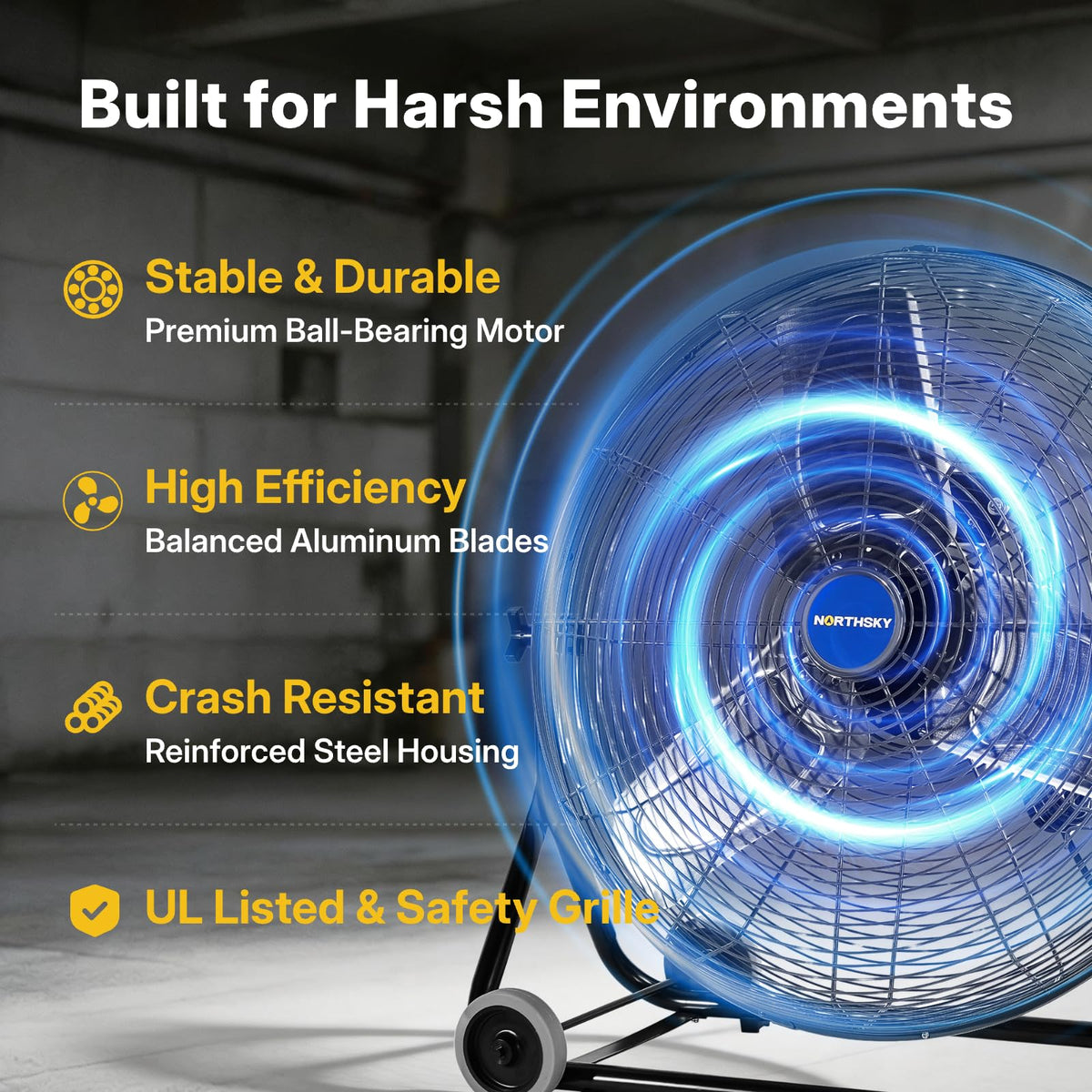 24" High Velocity Industrial Floor Fan, 3-Speed 4950 CFM Metal Fan K46506