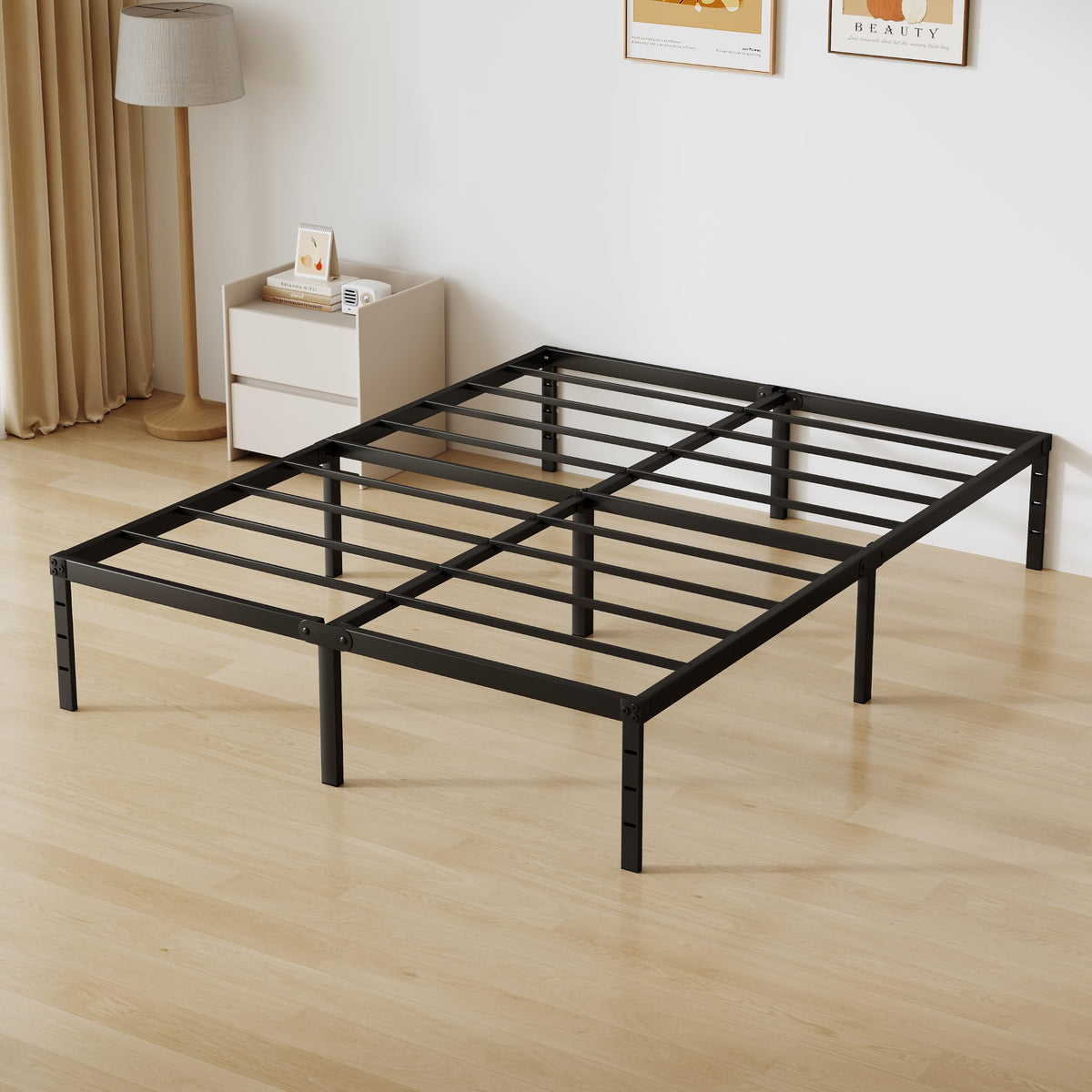 Queen Size 18 Inch Tall Black Metal Platform Bed Frame L57377