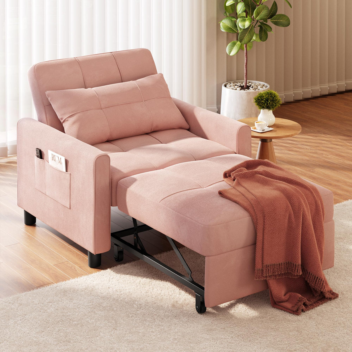 Pink Convertible Sleeper Chair Sofa Bed I71156