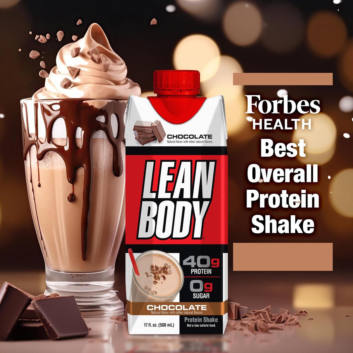 Chocolate Protein Shake, 40g Protein, 0 Sugar, 17 Fl Oz (Pack of 12) U815342