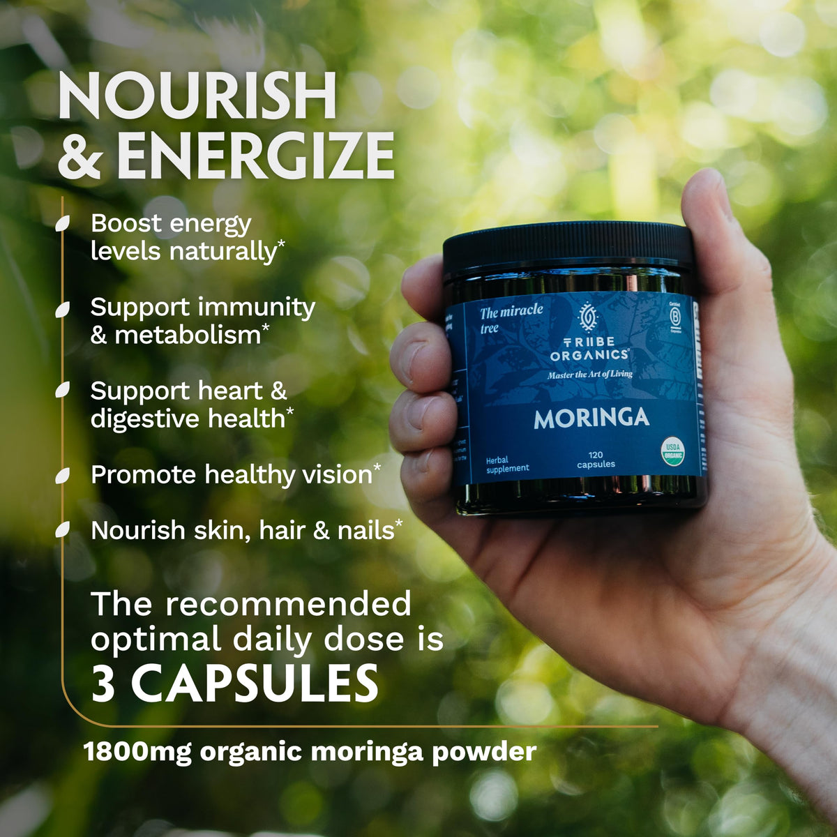 Organic Moringa Oleifera Powder 120 Vegan Capsules V78100
