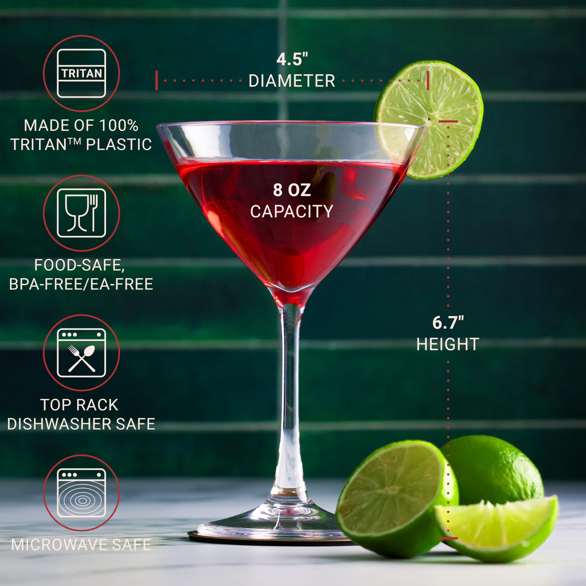 Unbreakable Plastic Martini Glasses, 8 oz Set of 6 X8257