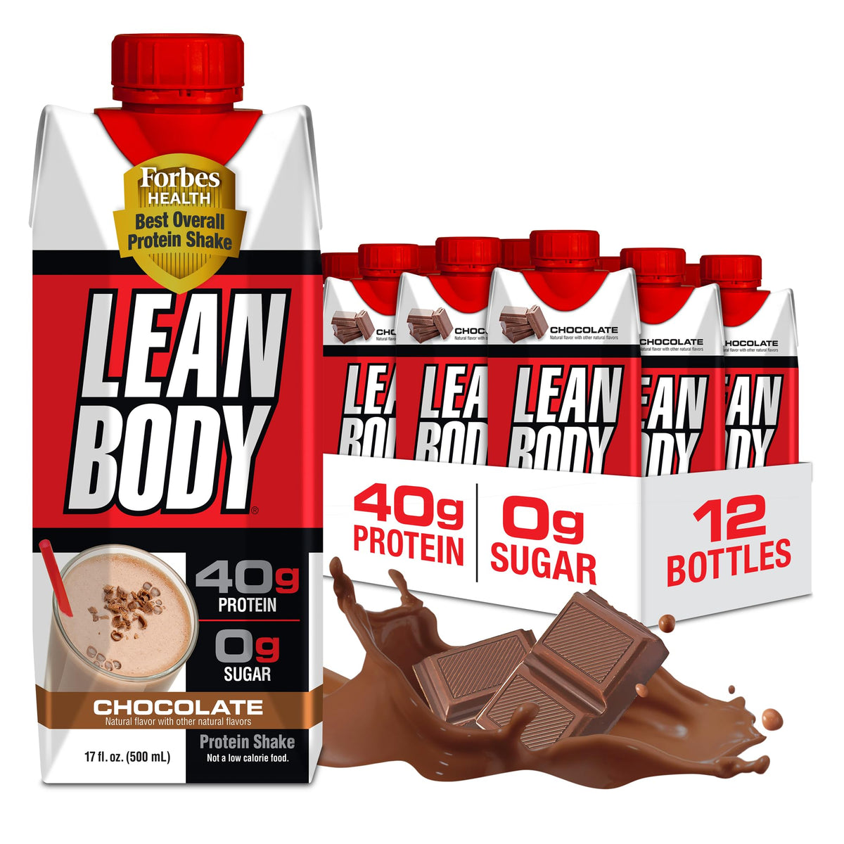 Chocolate Protein Shake, 40g Protein, 0 Sugar, 17 Fl Oz (Pack of 12) U815342