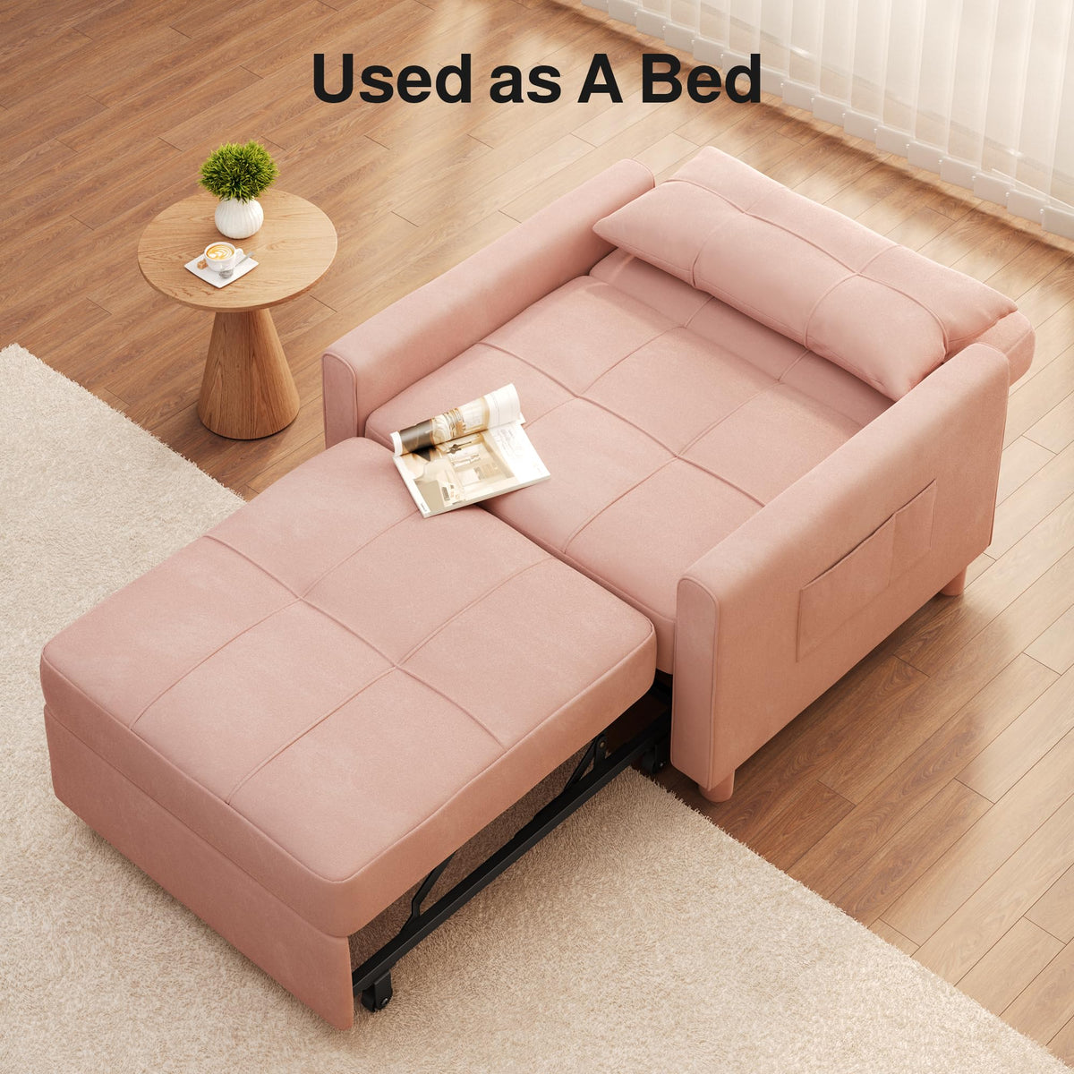 Pink Convertible Sleeper Chair Sofa Bed I71156