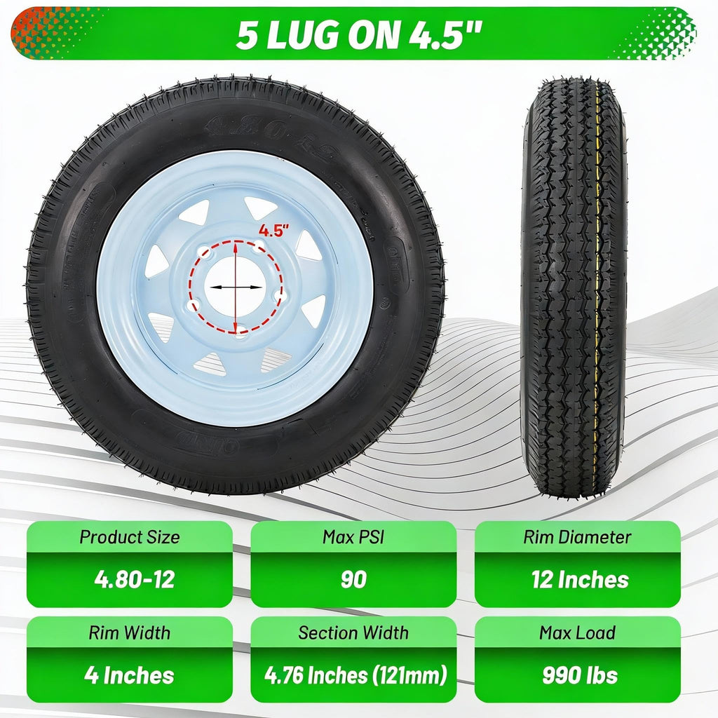 2 Pack 4.80x12 Trailer Tires with 12'' Rims U42891