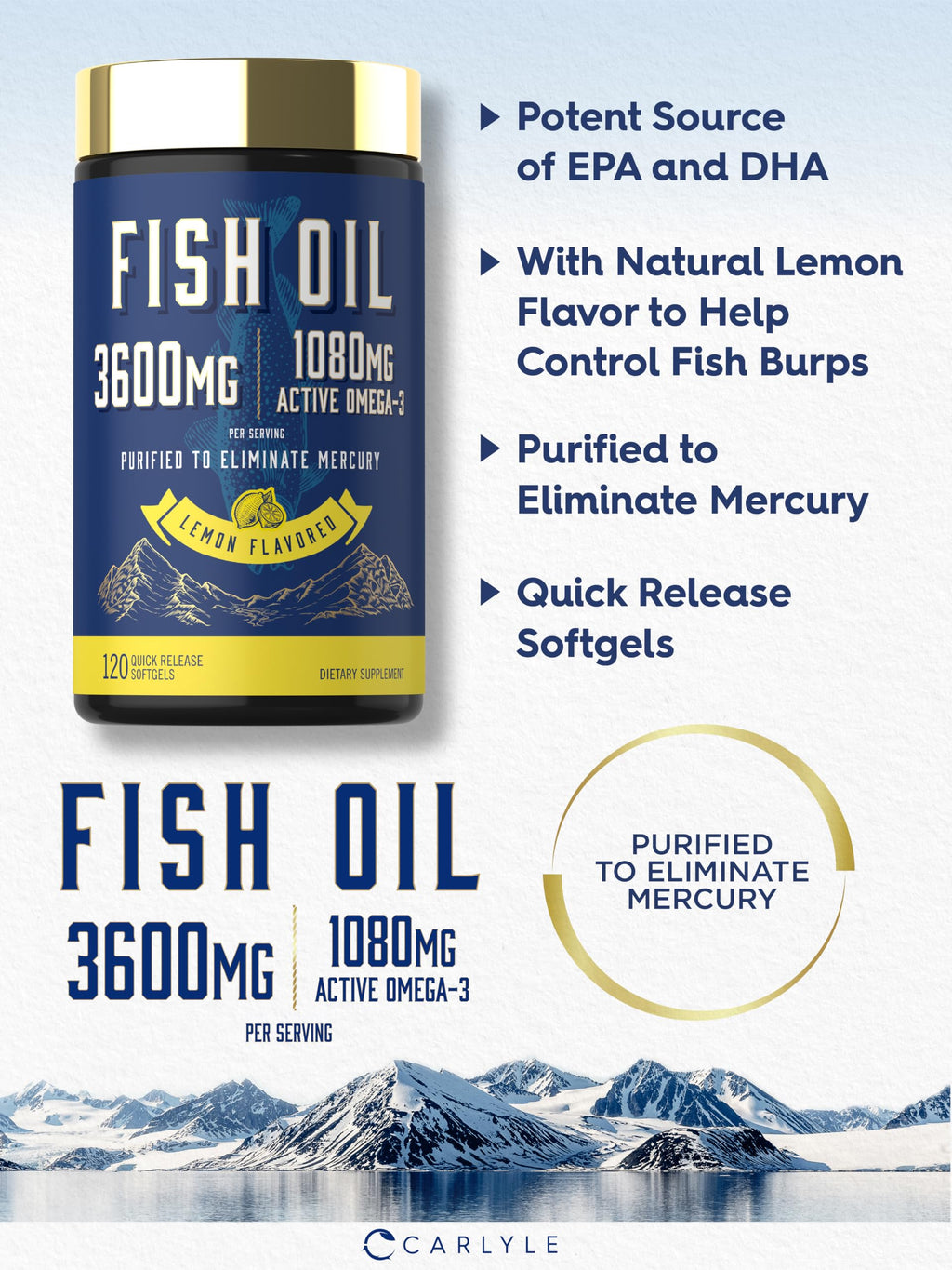 Fish Oil 3600mg 1080mg Omega 3 120 Count D147558