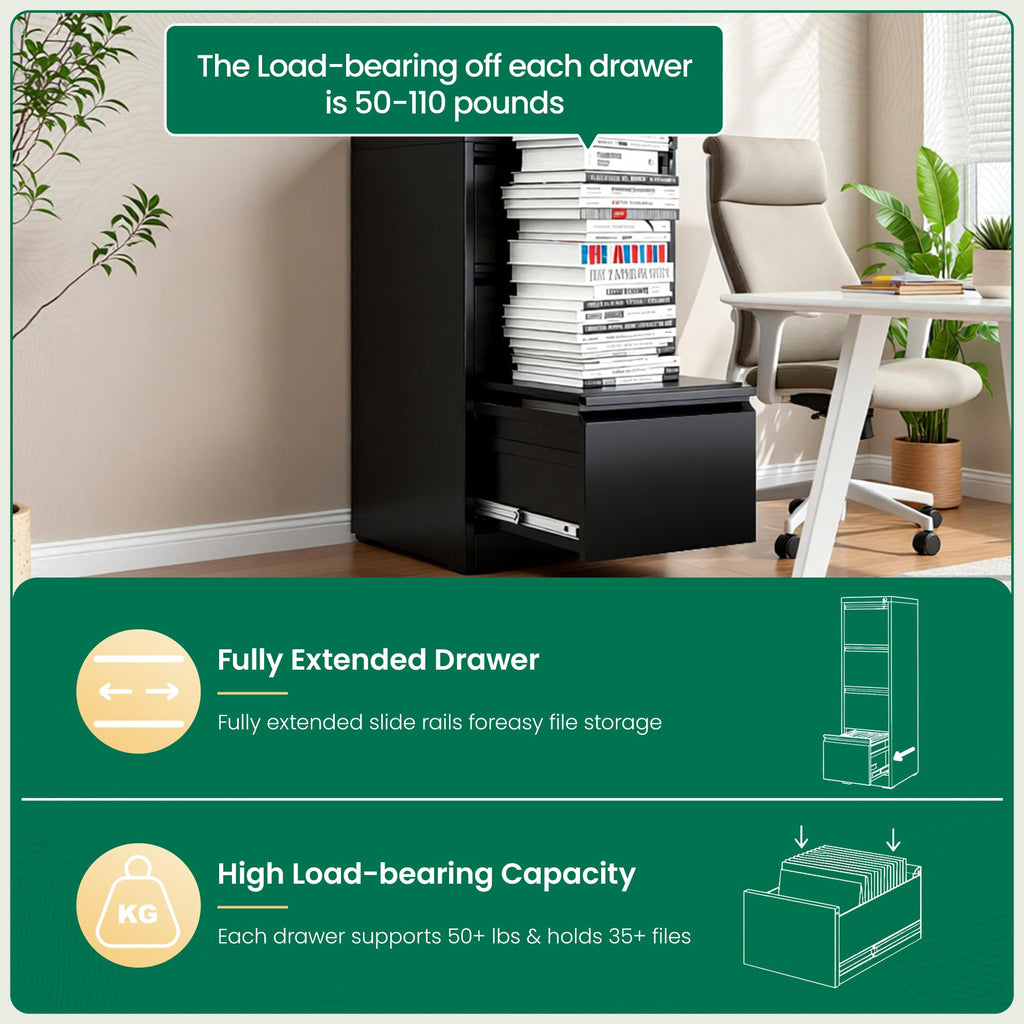 Black 4 Drawer Metal File Cabinet with Lock A220