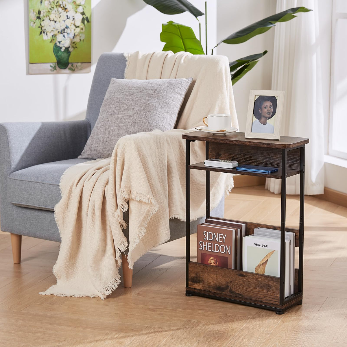 Narrow 3-Tier Side Table with Storage Shelf T674923