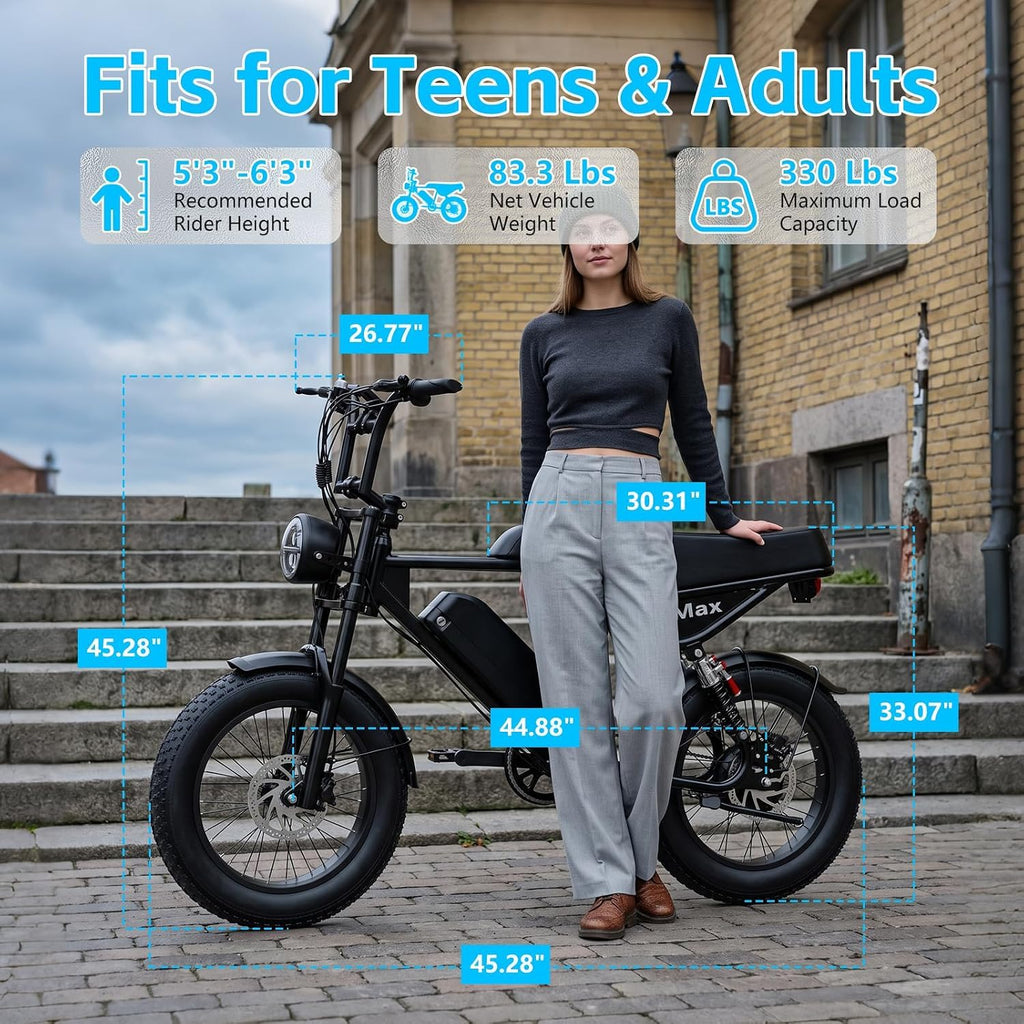 Electric Dirt Bike for Adults, 16"/20" x 4.0 Fat-Tire All-Terrain Ebike D2548