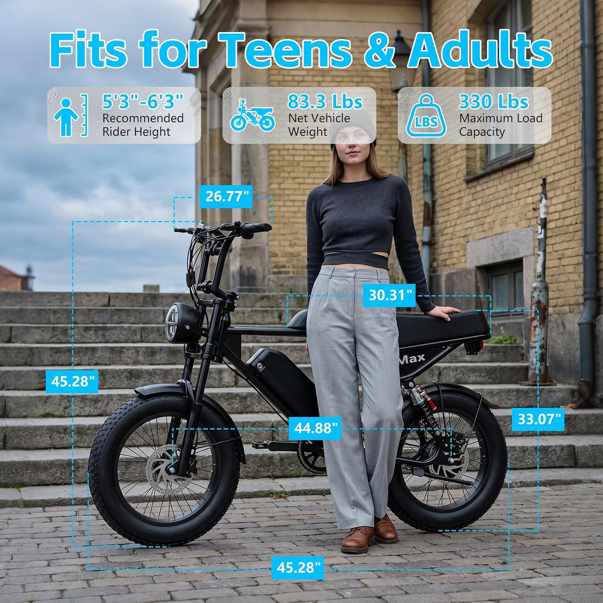 Electric Dirt Bike for Adults, 16"/20" x 4.0 Fat-Tire All-Terrain Ebike D2548