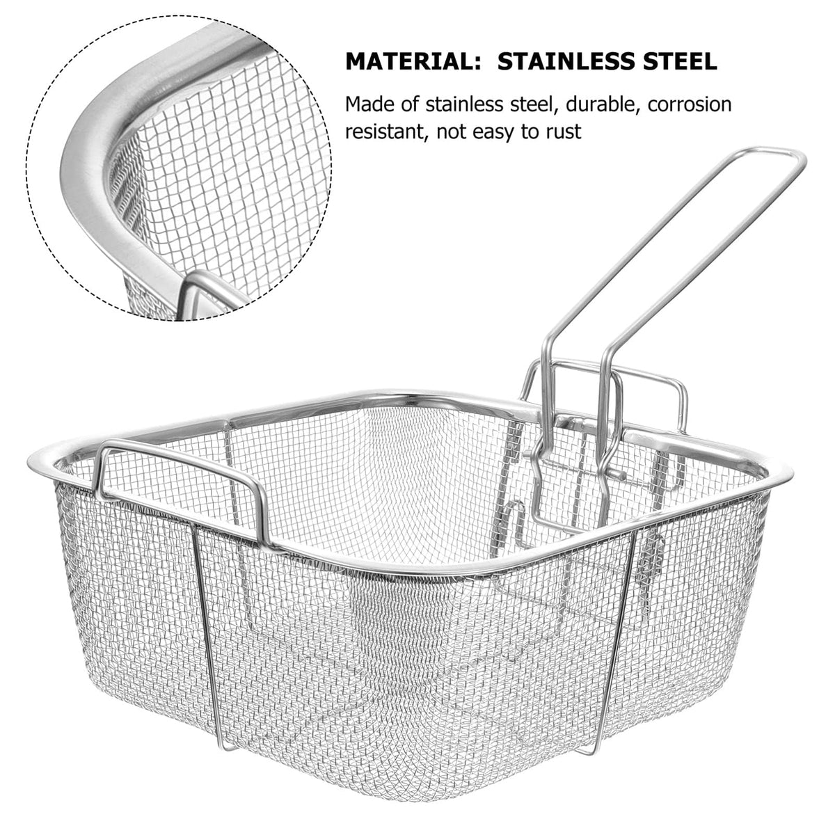 8 Inch Square Stainless Steel Wire Fry Basket with Folding Handle X911