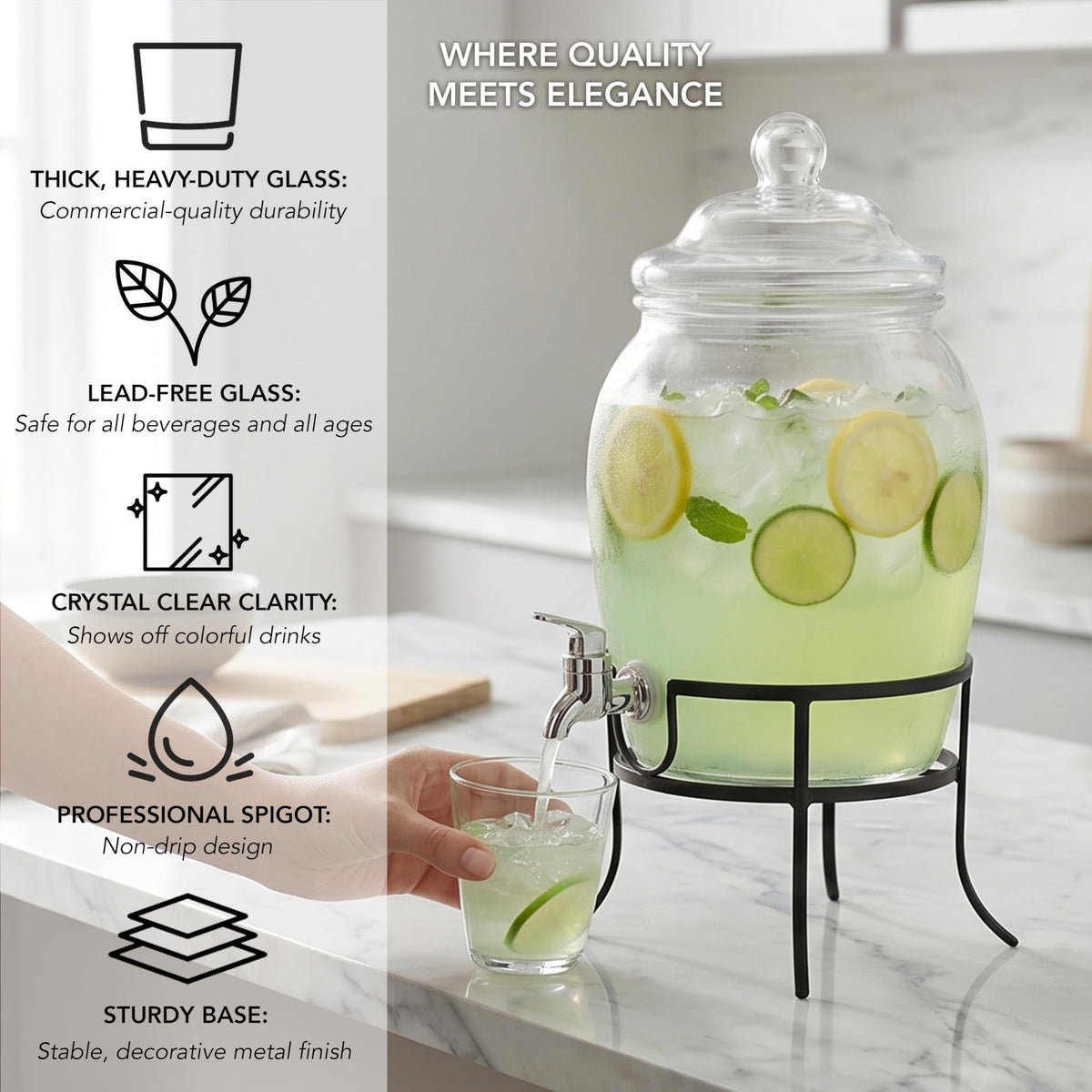 Glass Beverage Dispenser with Metal Stand 2 Gal K7451