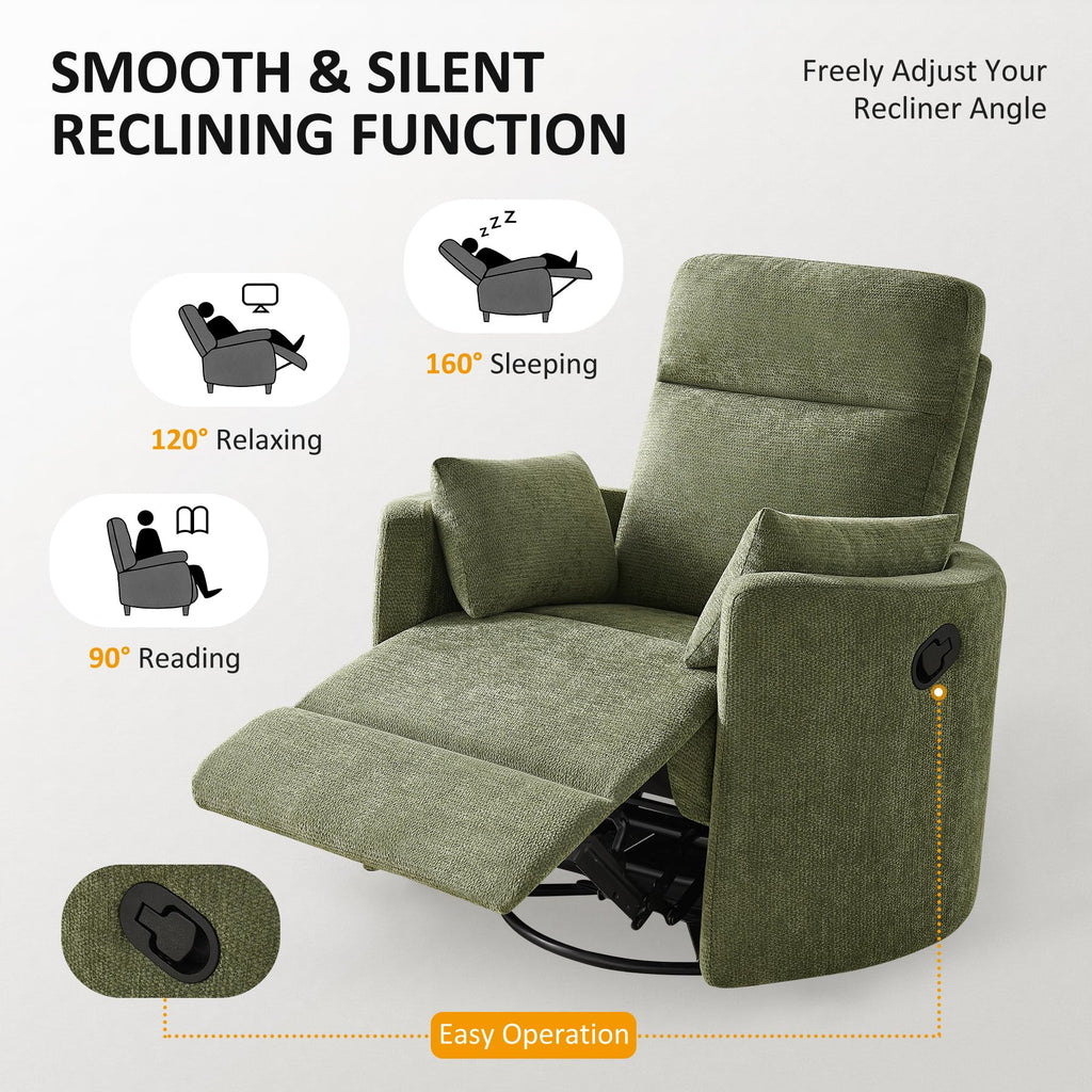 Oversized 360° Swivel Glider Recliner Chair with 2 Pillows and Footrest N132