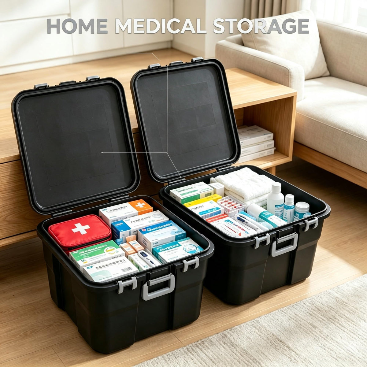 2 Pack 22 Gallon Black Wheeled Lockable Plastic Storage Trunk V145906