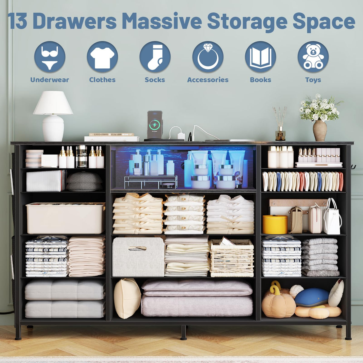 13 Drawer Fabric Dresser G612