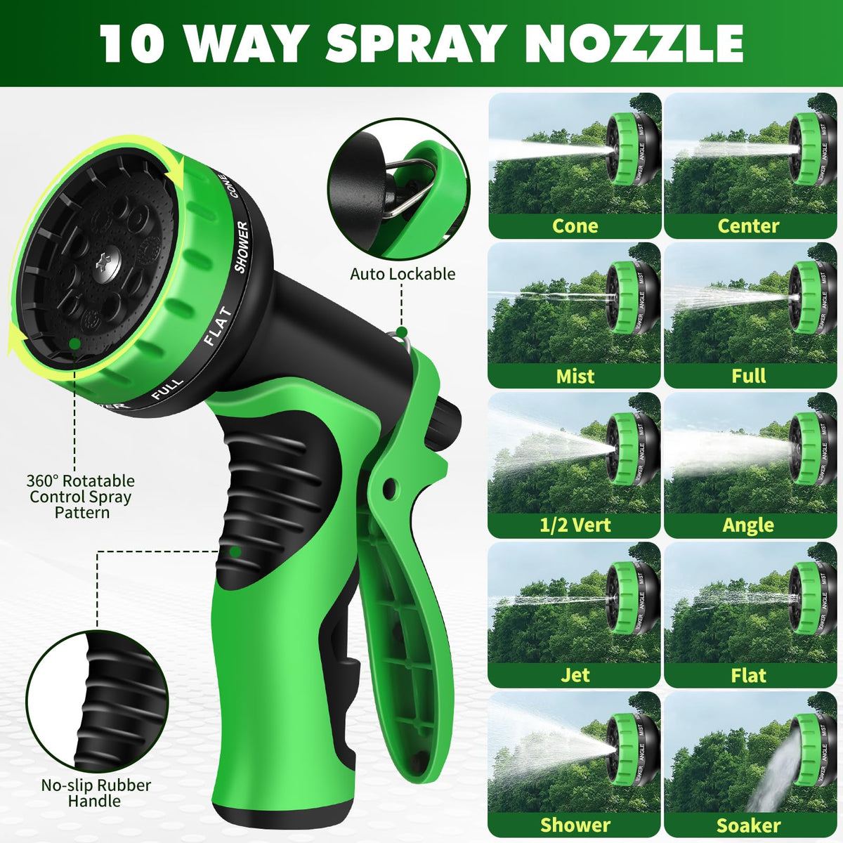 100FT Flexible No Kink Garden Hose with 10 Function Spray Nozzle C649