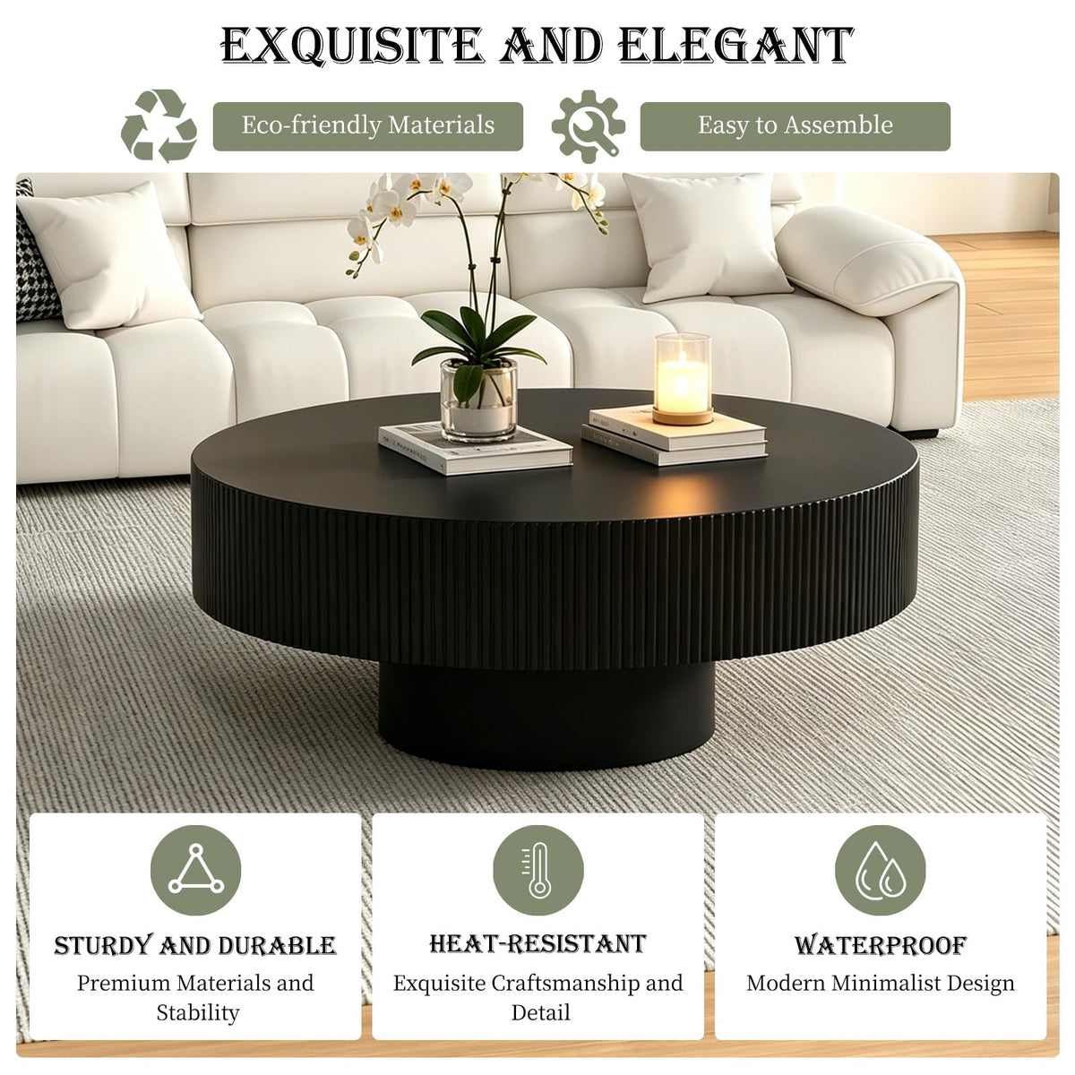 Black Round Pedestal Coffee Table V210