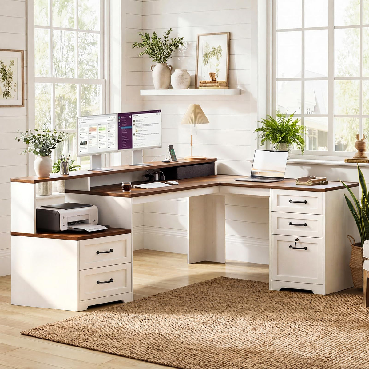 68 Inch L Shaped Executive Desk with Drawers N2963