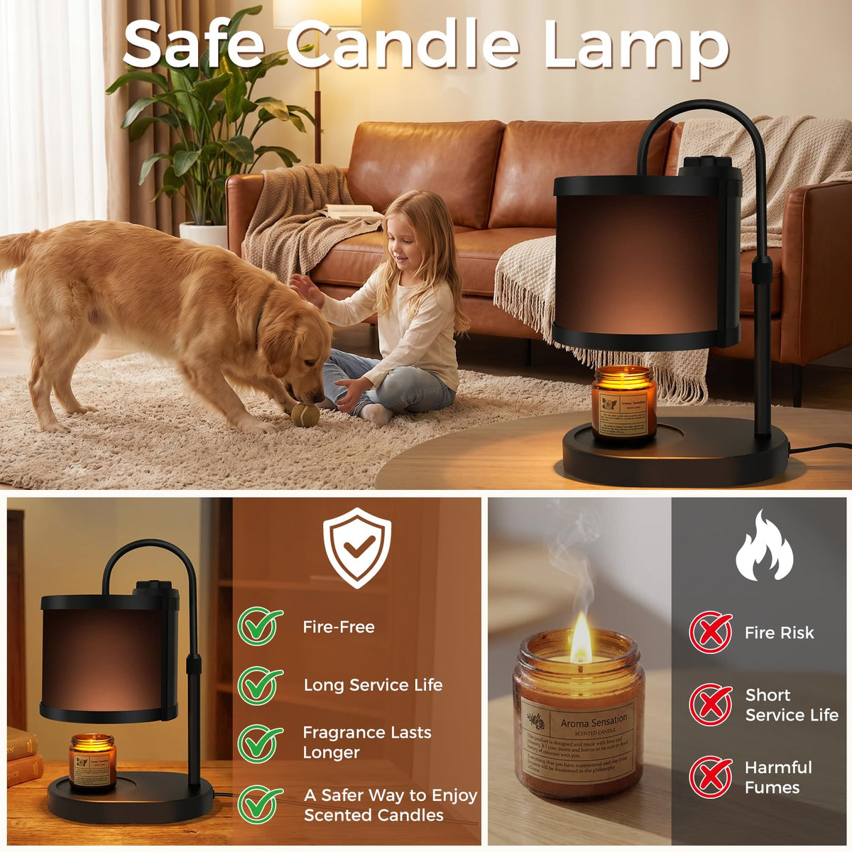 Black Candle Warmer Lamp with Timer and Dimmer U5737