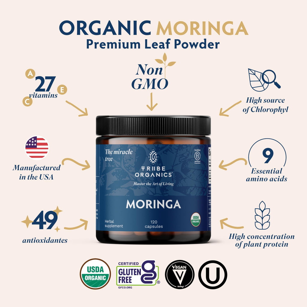 Organic Moringa Oleifera Powder 120 Vegan Capsules V78100