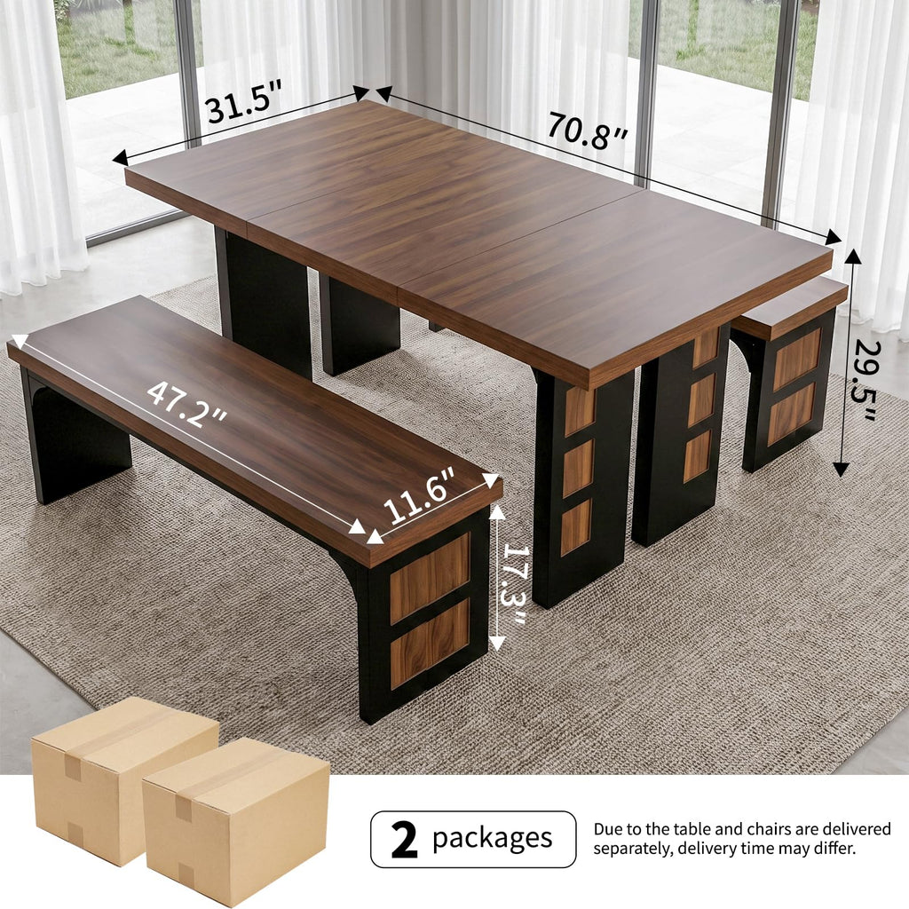 70.9" Wood Dining Table Set with 2 Benches Z248395