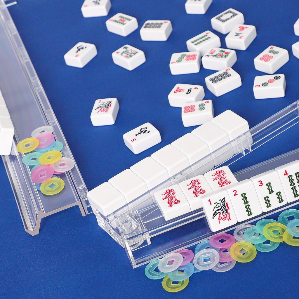 Clear Mahjong Racks with Pushers, 4 Piece Set C890381