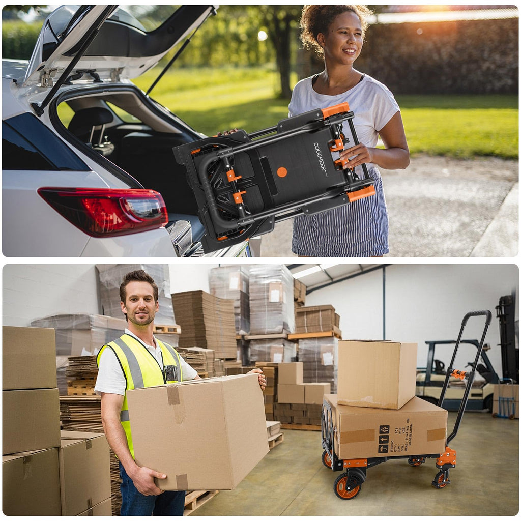 Folding Hand Truck Dolly, 330lb 4 to 2 Wheel Moving Cart, Orange U9570