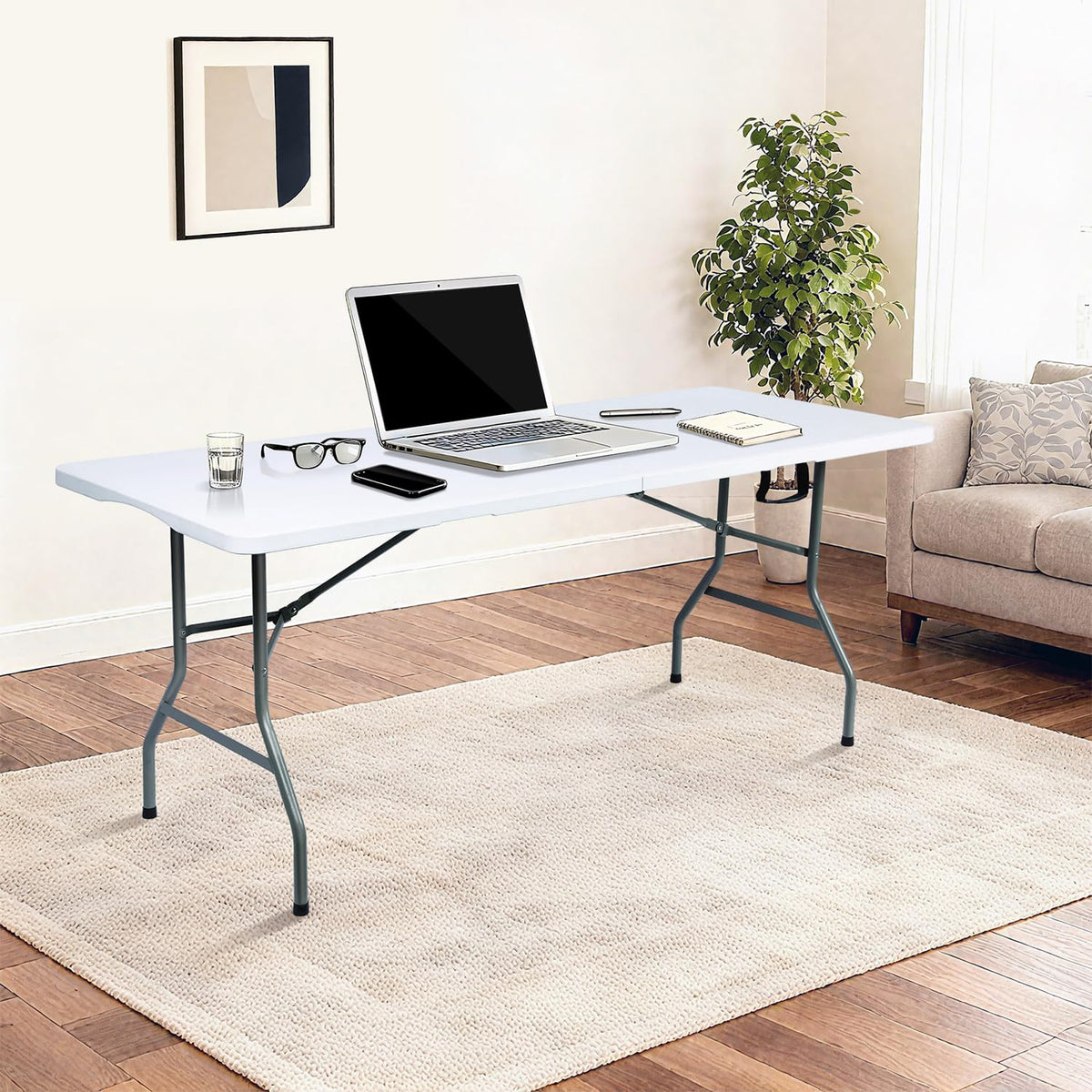 6ft Folding Table with Built in Handle & Steel Legs P396894
