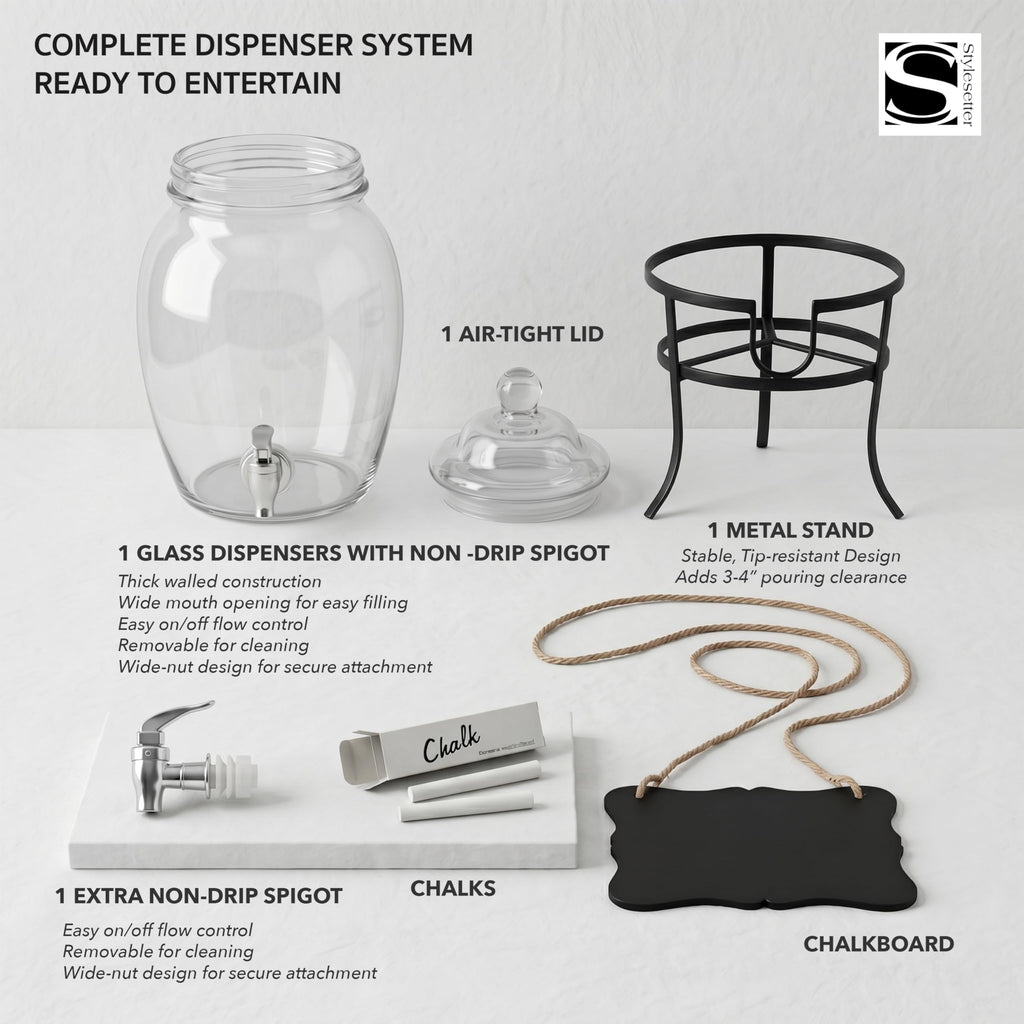 Glass Beverage Dispenser with Metal Stand 2 Gal K7451