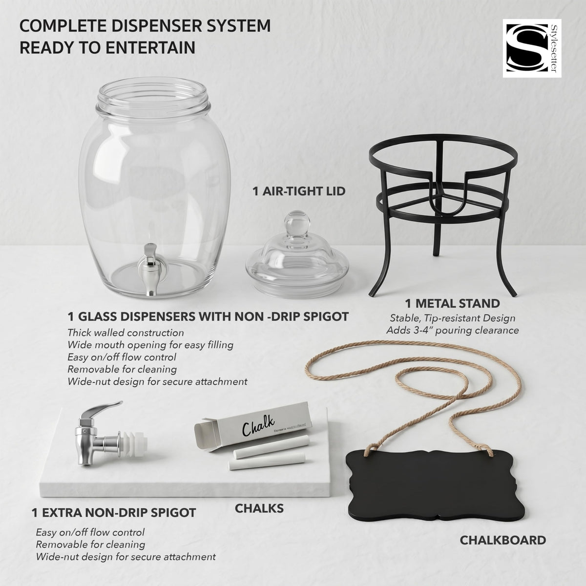 Glass Beverage Dispenser with Metal Stand 2 Gal K7451