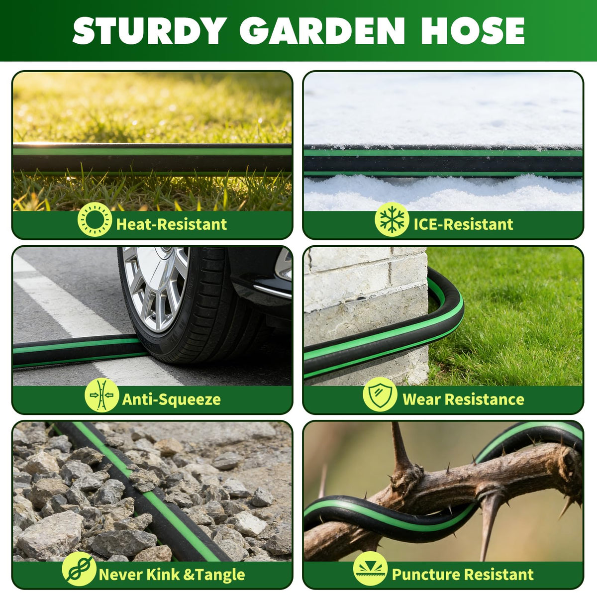 100FT Flexible No Kink Garden Hose with 10 Function Spray Nozzle C649