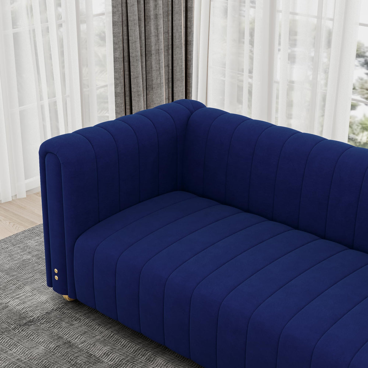 Blue Tufted Velvet Sofa with Metal Legs S9219