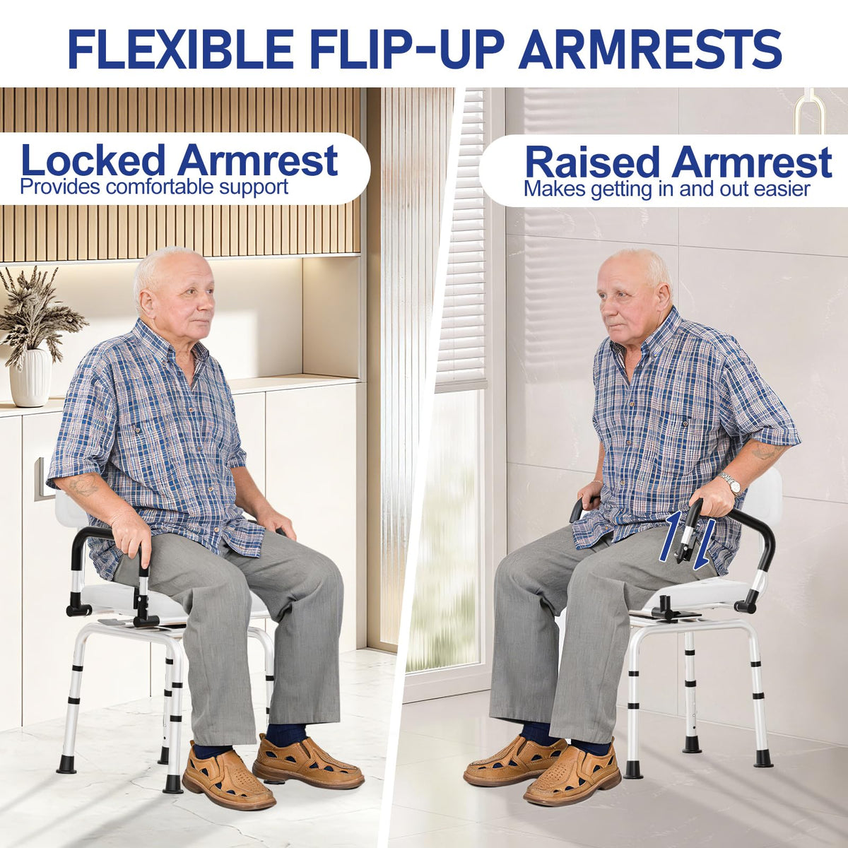 Swivel Shower Chair, 660 LBS, Adjust Height, Pivoting Arms B41864