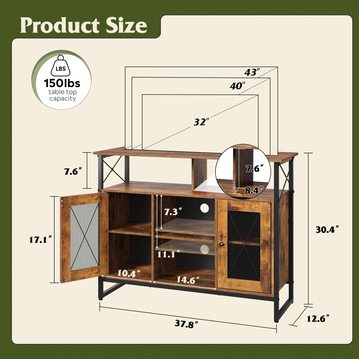 43 Inch TV Stand with Storage Cabinet T915