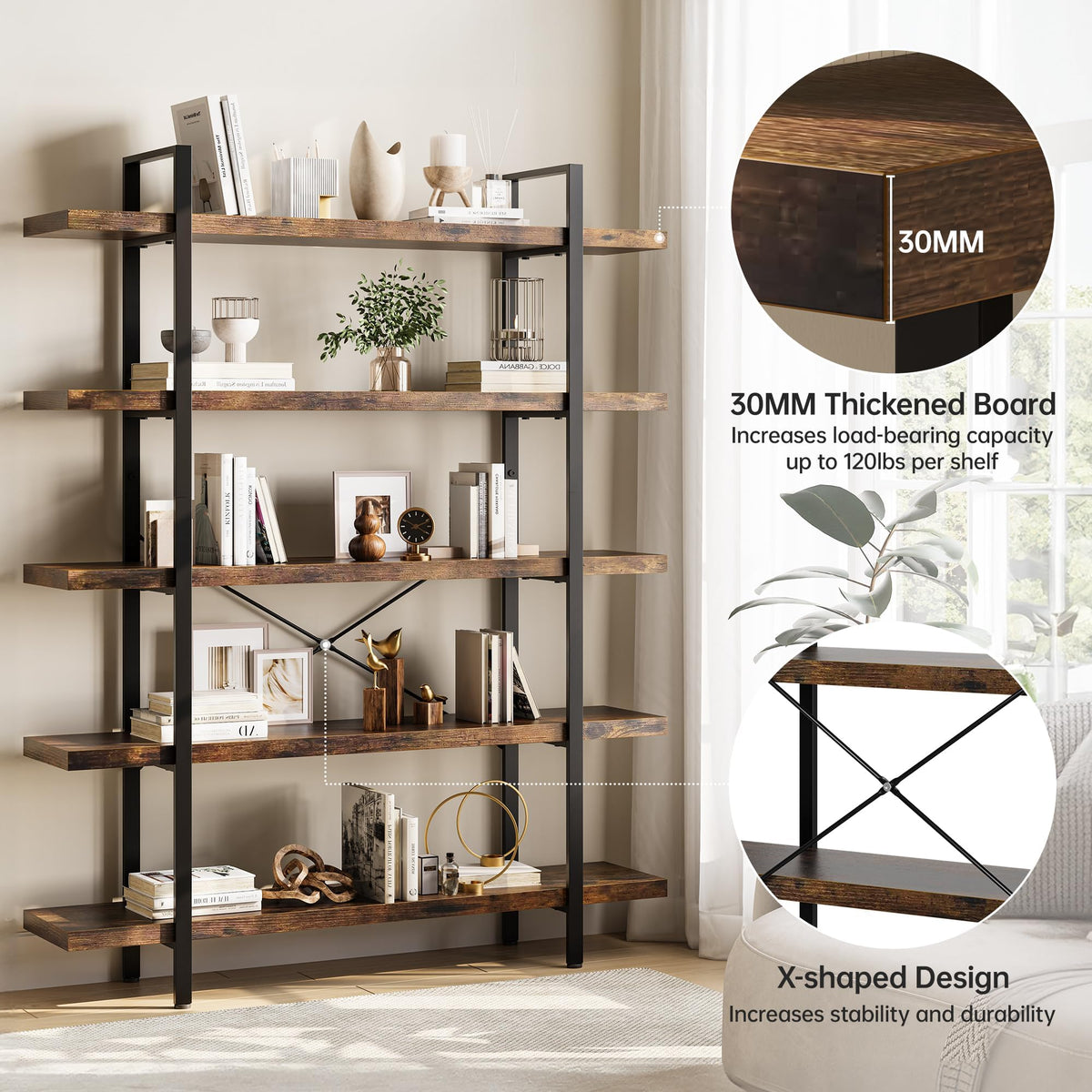 5 Tier 70" H Wood Bookshelf P906931