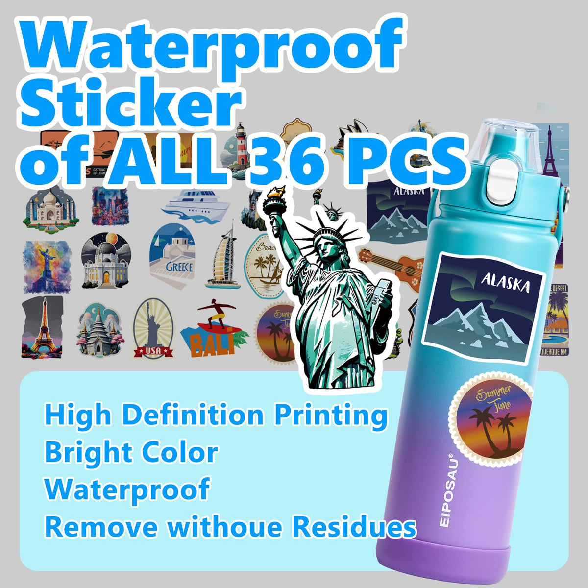 Insulated Water Bottle with Lid & Boot & Stickers, 24 oz N698699