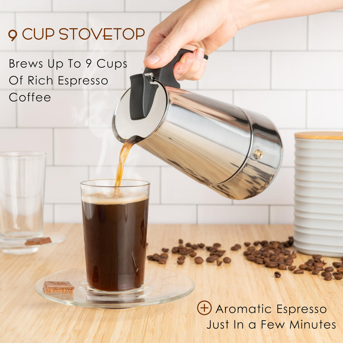 9 Cup Stainless Steel Moka Pot B349