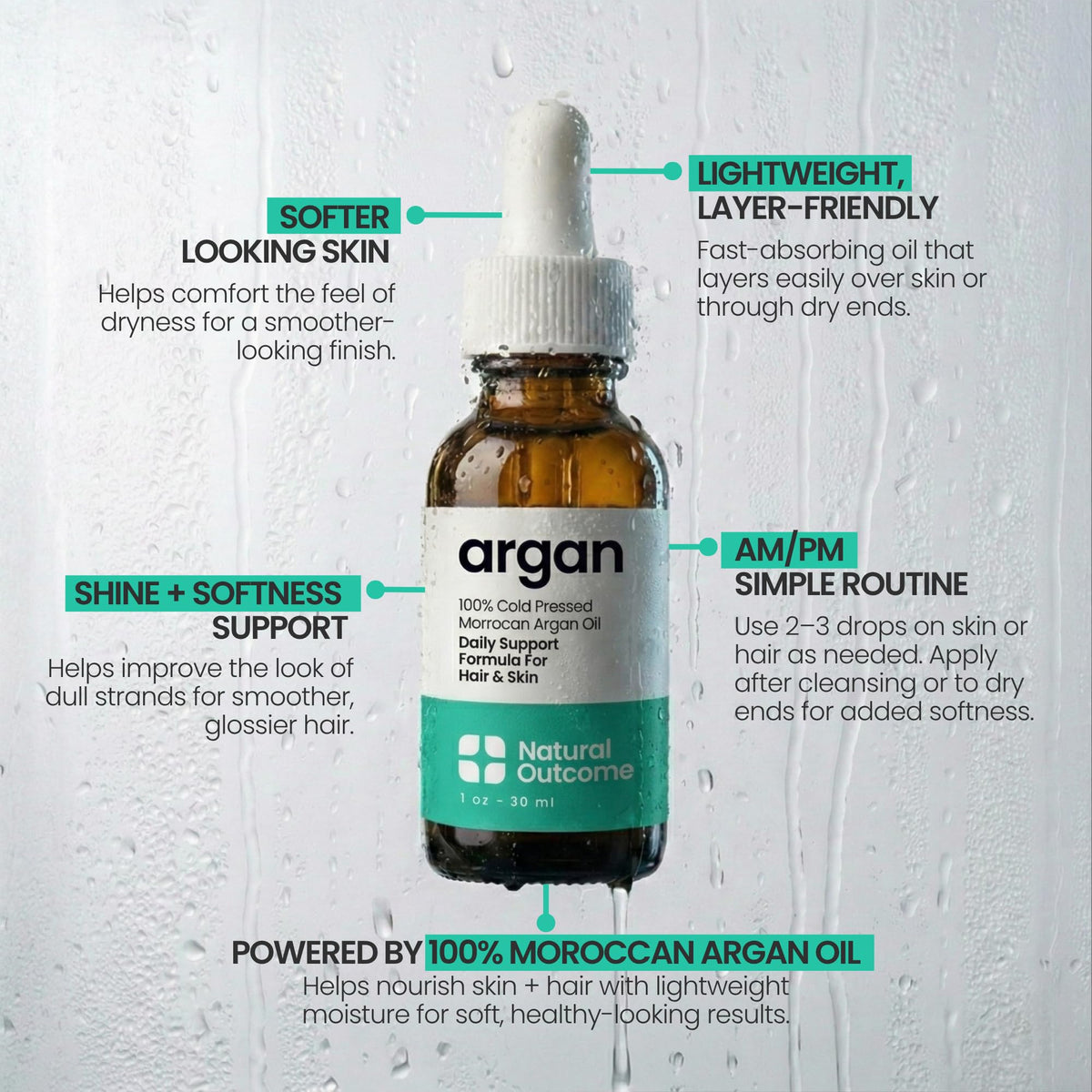 Argan Oil 100% Pure Moroccan Cold-Pressed Face, Body and Hair Oil 1 oz C302887