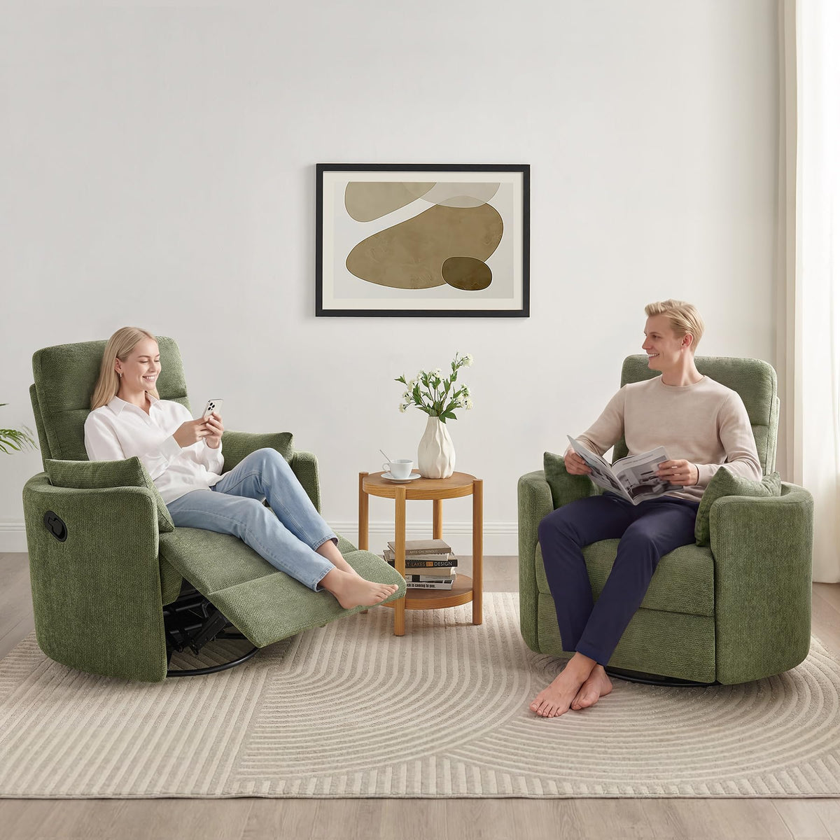 Oversized 360° Swivel Glider Recliner Chair with 2 Pillows and Footrest N132
