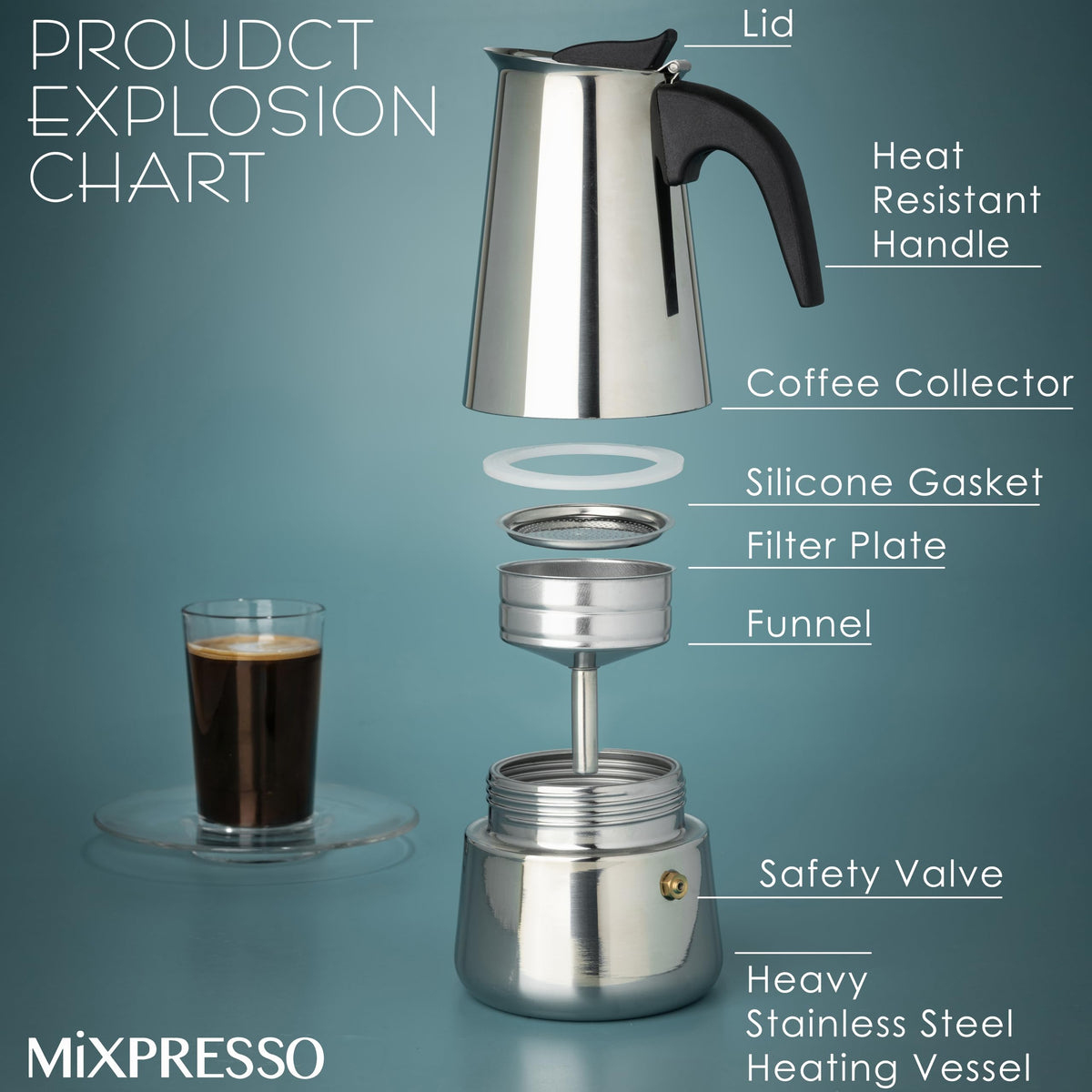 9 Cup Stainless Steel Moka Pot B349