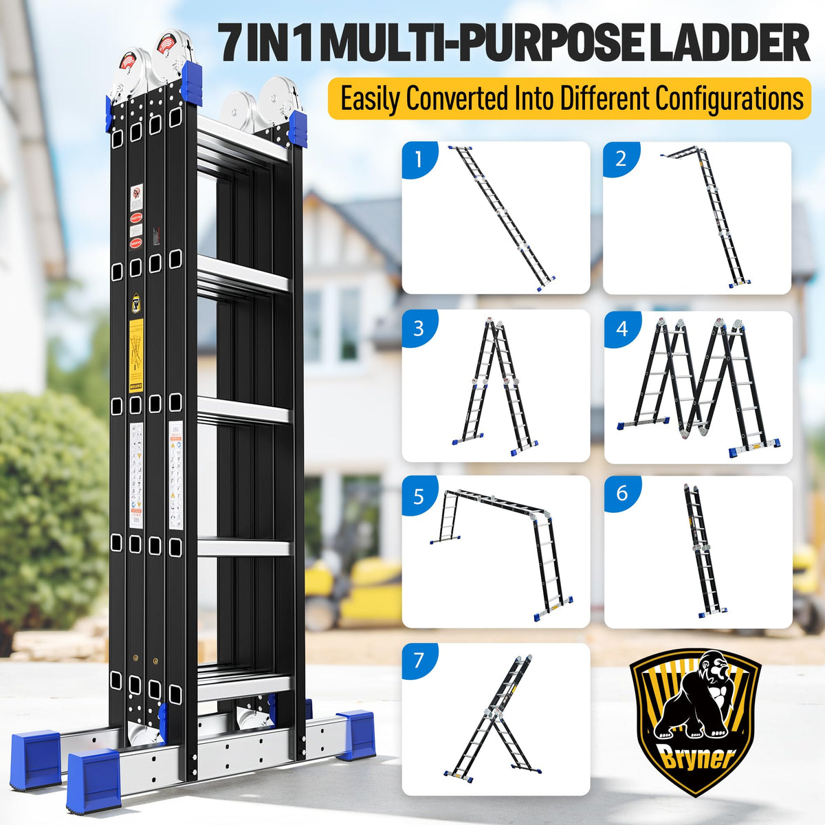 Aluminium 7 in 1 Extension Ladder 19.6Ft 330lbs K804352