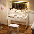 White Vanity Desk with LED Lights Mirror and 5 Drawers S31434