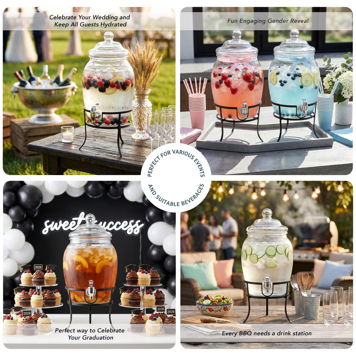 Glass Beverage Dispenser with Metal Stand 2 Gal K7451