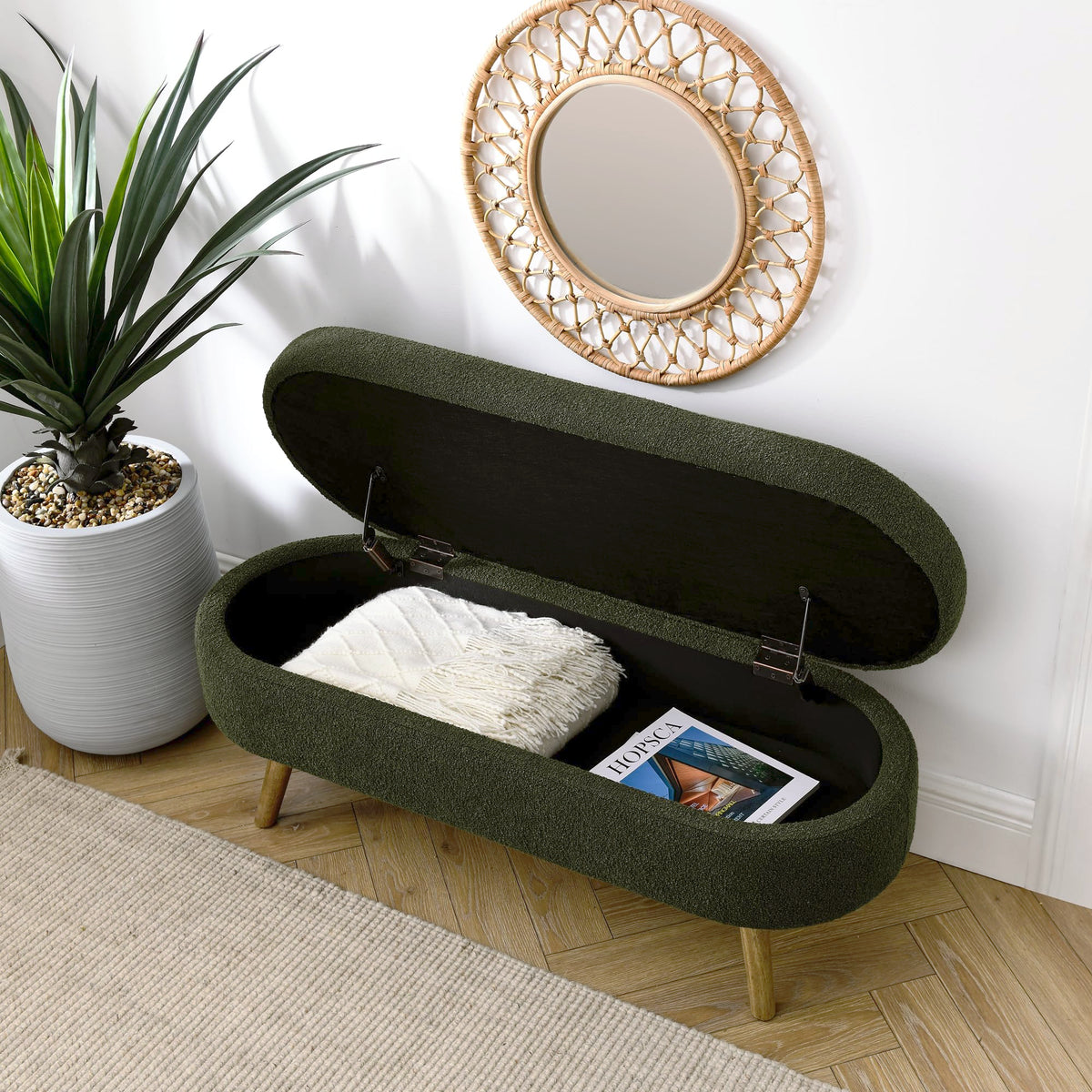 Oval Storage Bench with Rubber Wood Legs Z26026