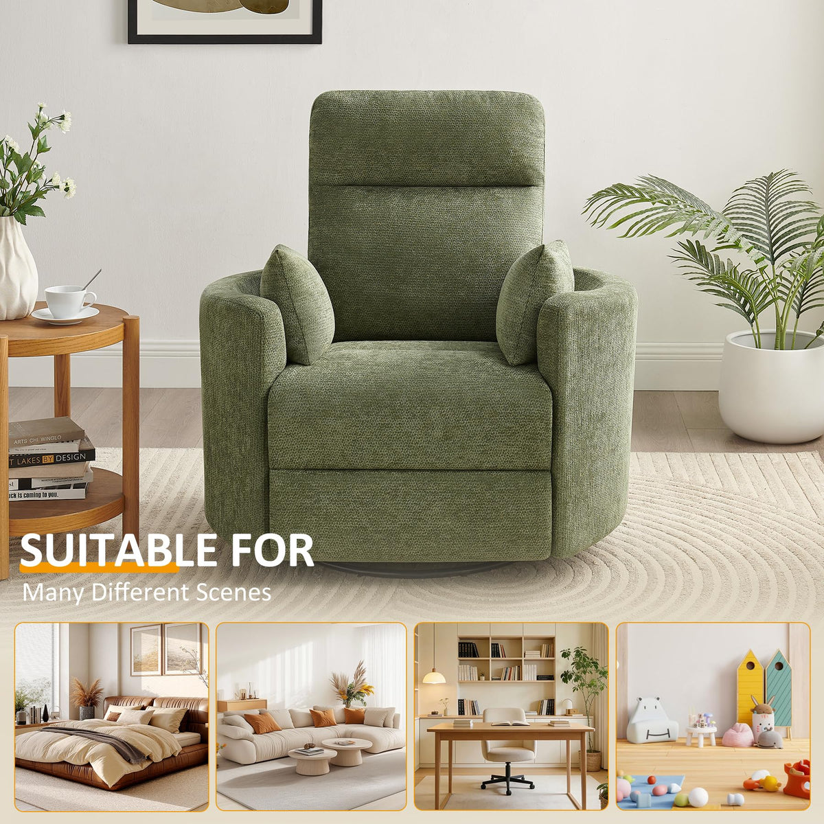 Oversized 360° Swivel Glider Recliner Chair with 2 Pillows and Footrest N132