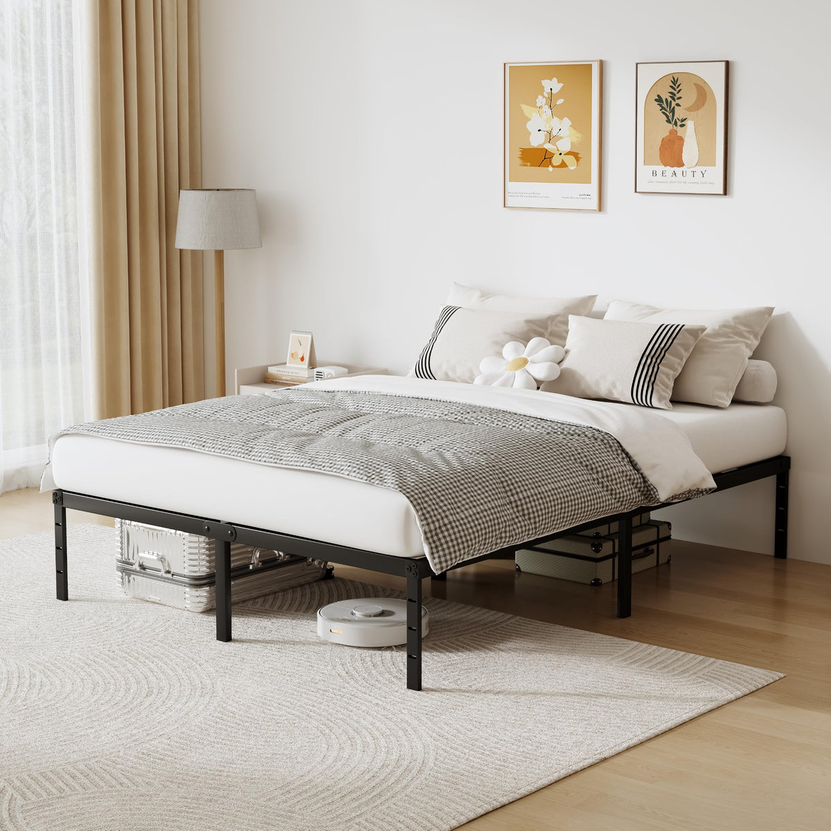 Queen Size 18 Inch Tall Black Metal Platform Bed Frame L57377