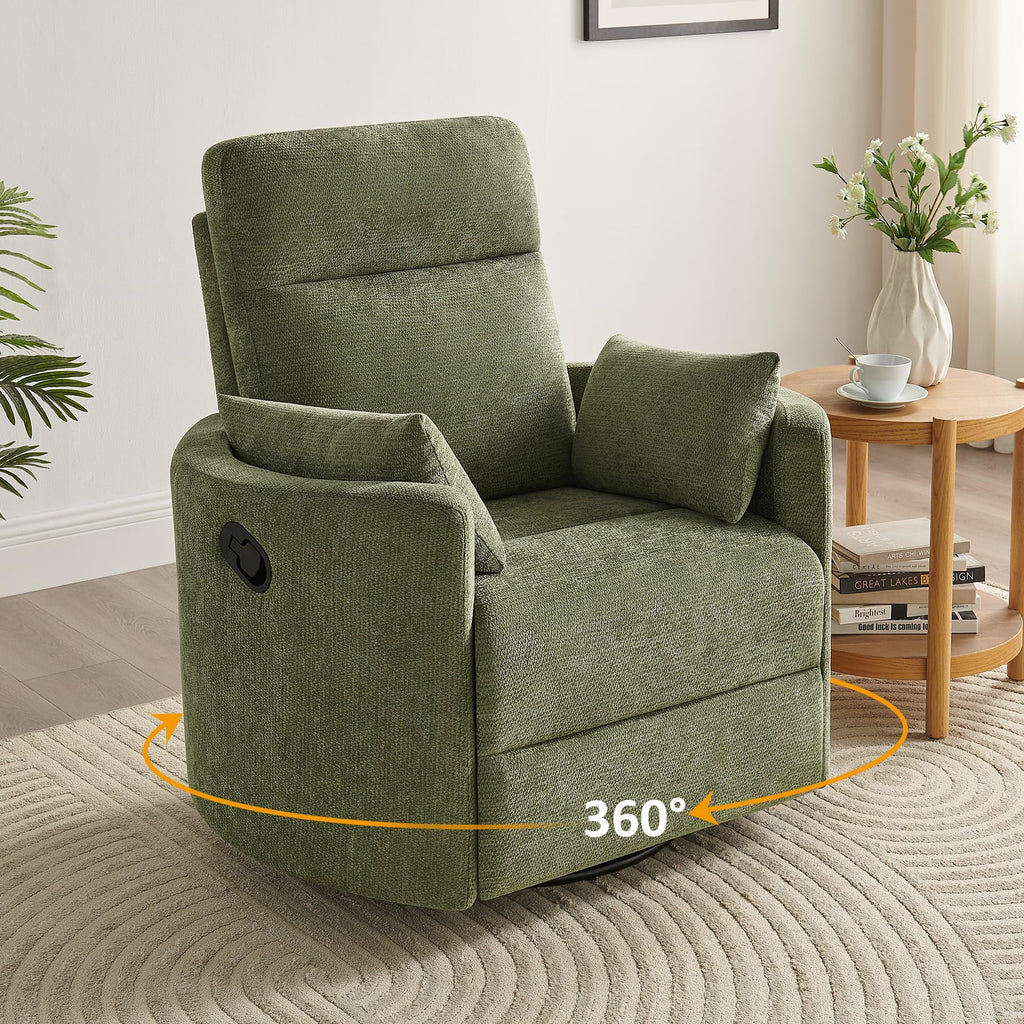 Oversized 360° Swivel Glider Recliner Chair with 2 Pillows and Footrest N132