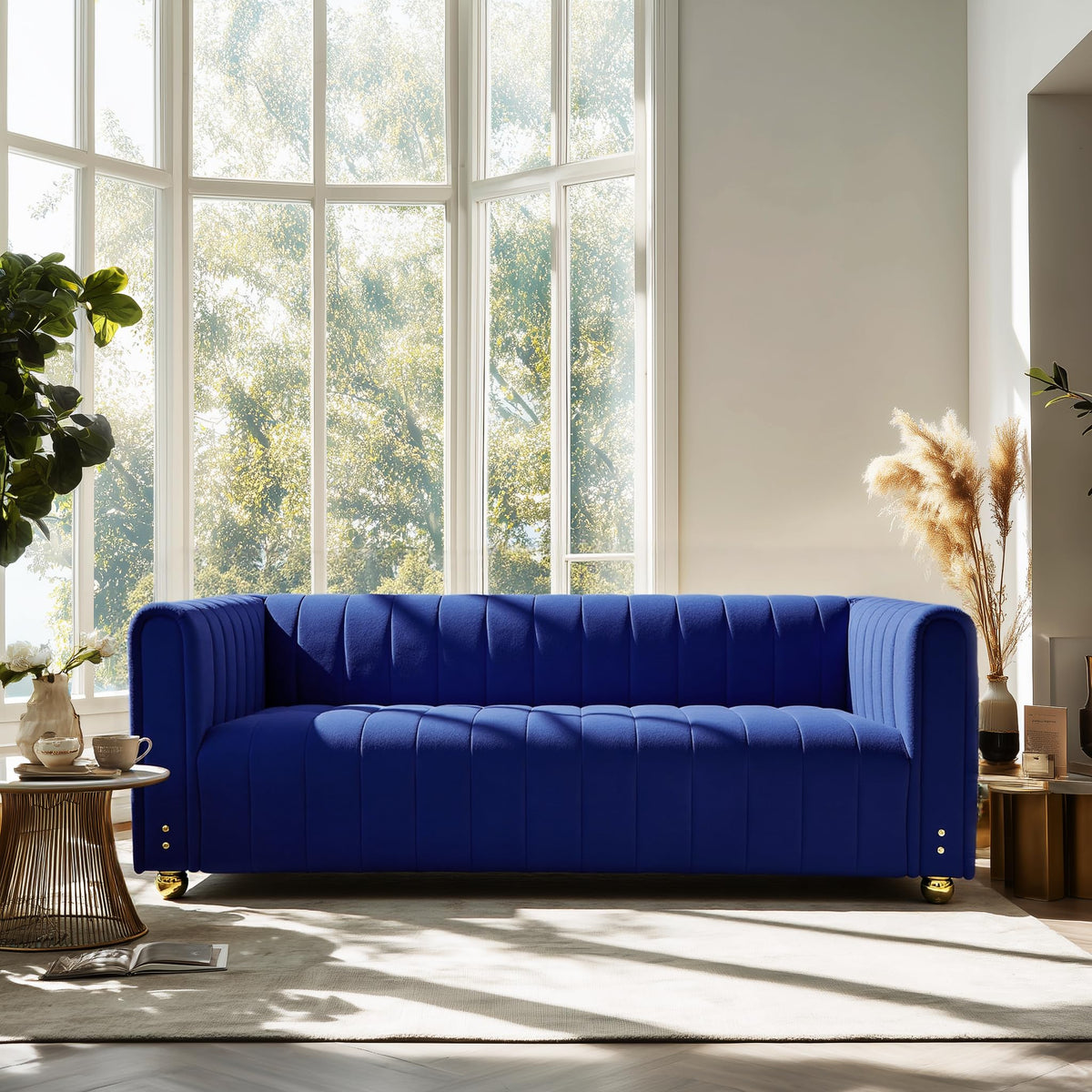 Blue Tufted Velvet Sofa with Metal Legs S9219