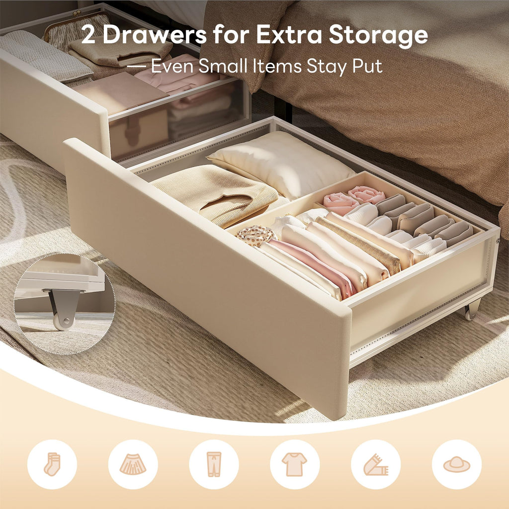 Twin Corner Daybed with 2 Drawers and Headboard, Beige V596686